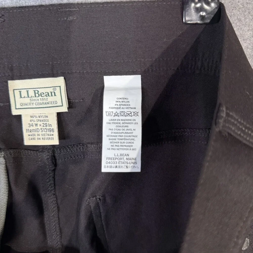 L.L. Bean Mens Explorer Ripstop‎ Pants Tapered Leg Black Color Size 34W 29L